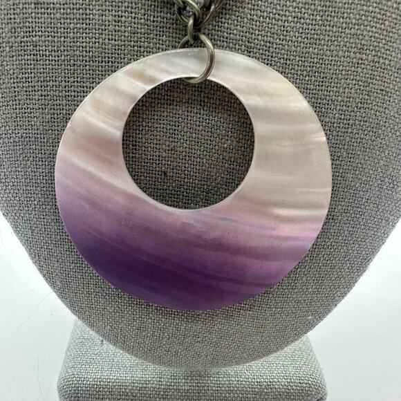 Fashion Necklace Two Tone Circle Purple Shell Beachy Artistic Statement Chain - Picture 2 of 5